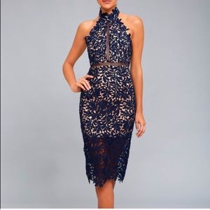 Lulus Halter Lace Navy & Nude Dress